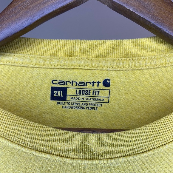 Carhartt Mens Heavyweight T-Shirt Sz 2XL Yellow Loose Fit Short Sleeve Pocket - Picture 7 of 8
